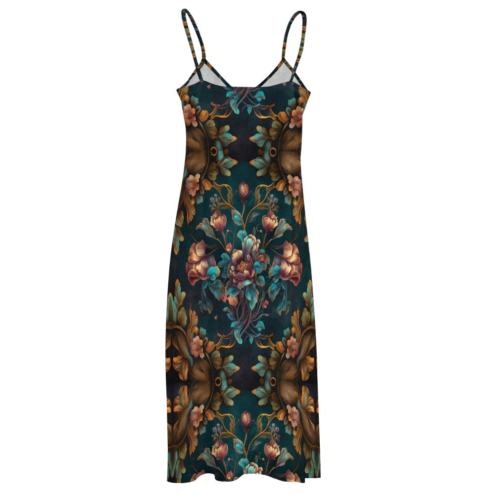Dark Garden Art Nouveau Floral Maxi Dress