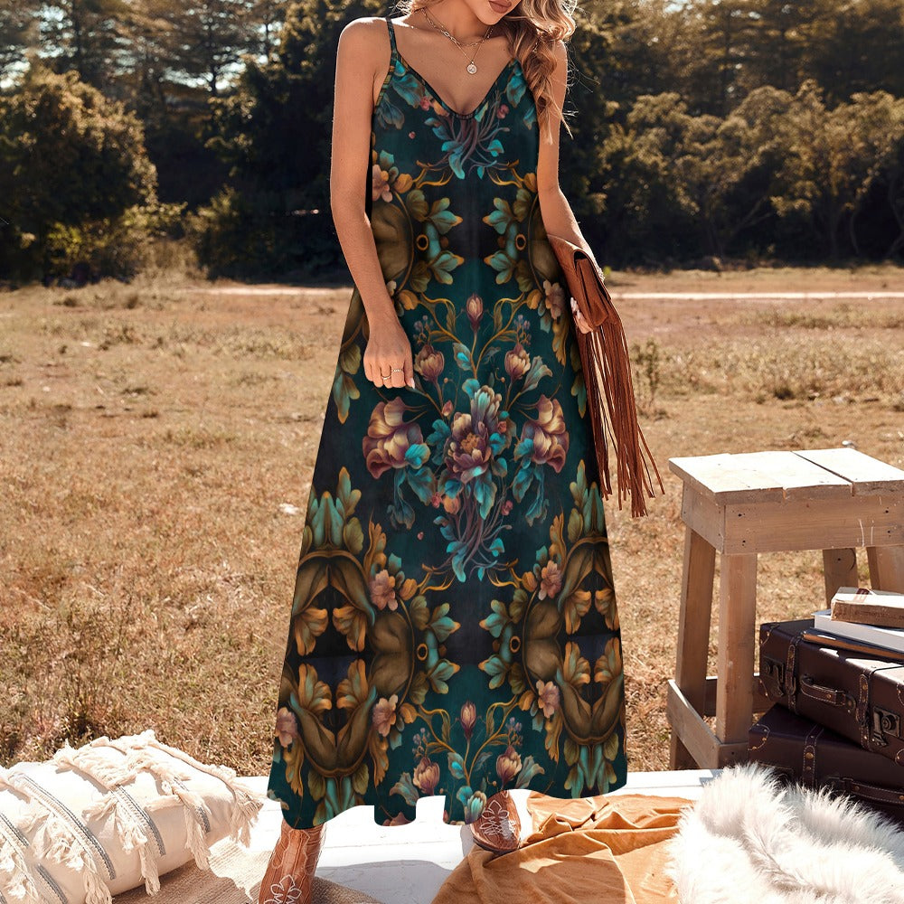 Dark Garden Art Nouveau Floral Maxi Dress