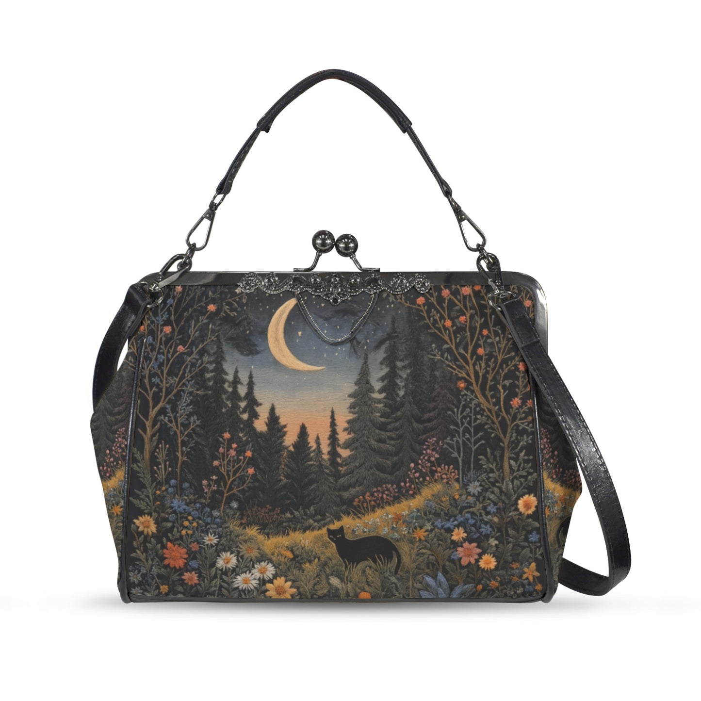 Magical Forest Black Cat Kisslock Purse