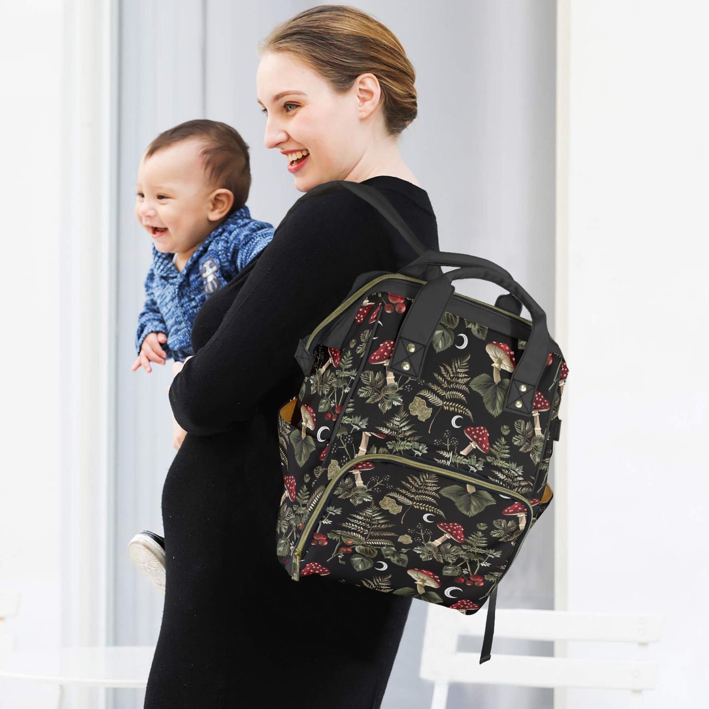 Dark Wood Mushrooms & Moons Diaper Backpack