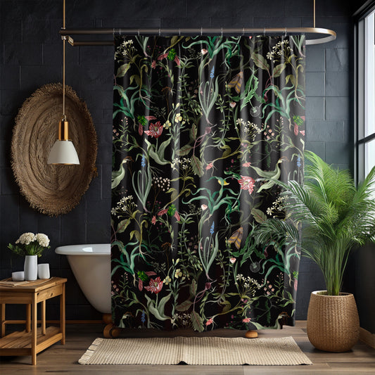 Dark Moody Floral Shower Curtain & Bath Mat