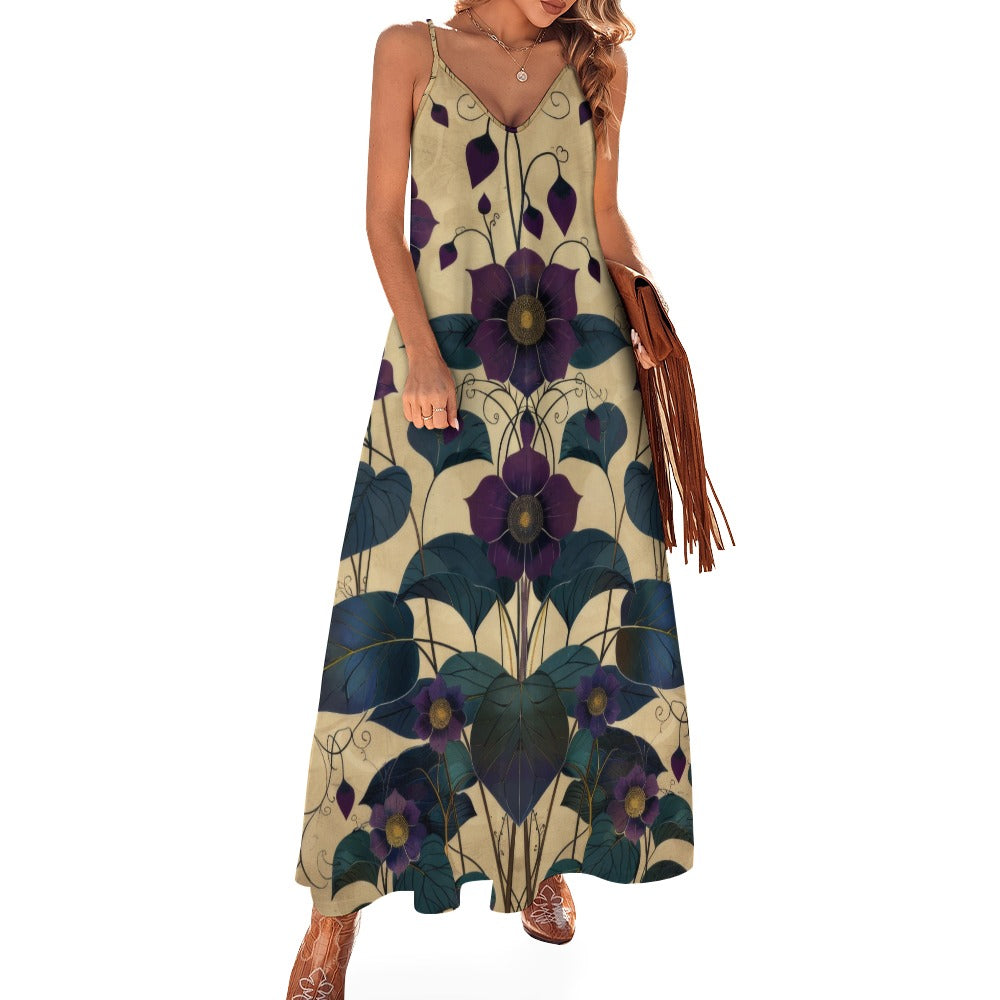 Art Nouveau Violet Floral Maxi Dress