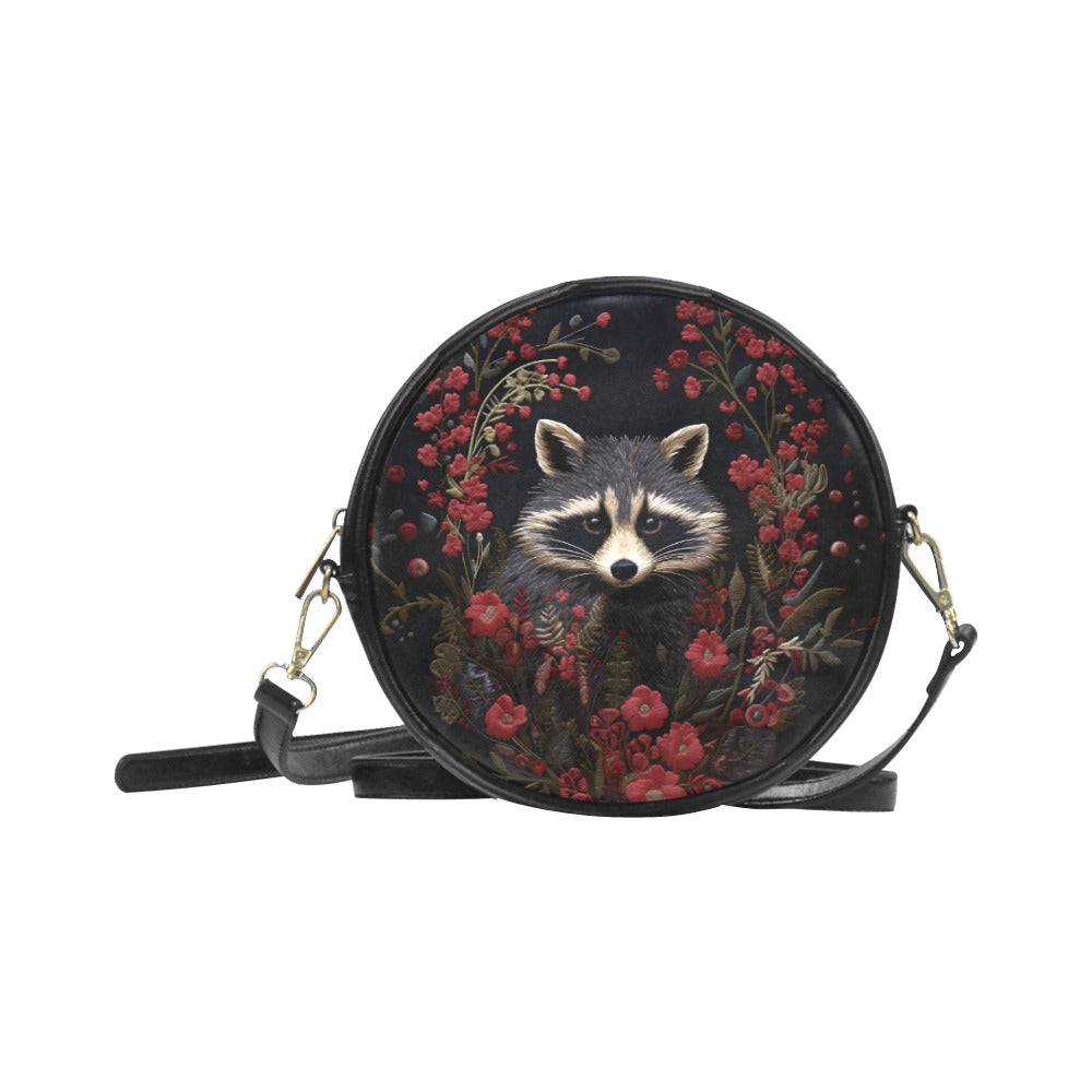 Faux-Embroidered Raccoon Vegan Leather Purse