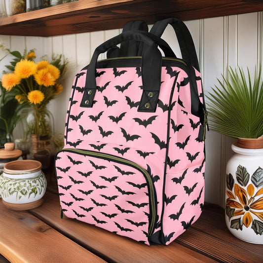 Black Bats on Pink Pastel Goth Diaper Bag