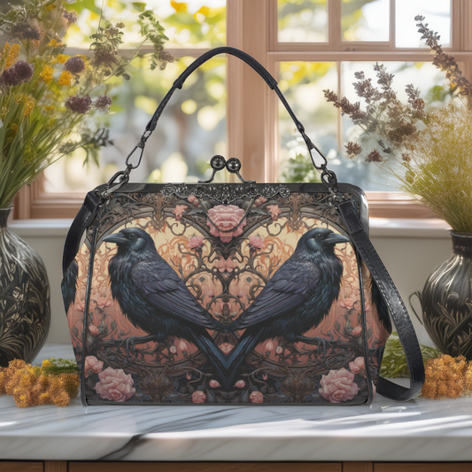 Gothic Ravens & Roses Kisslock Handbag
