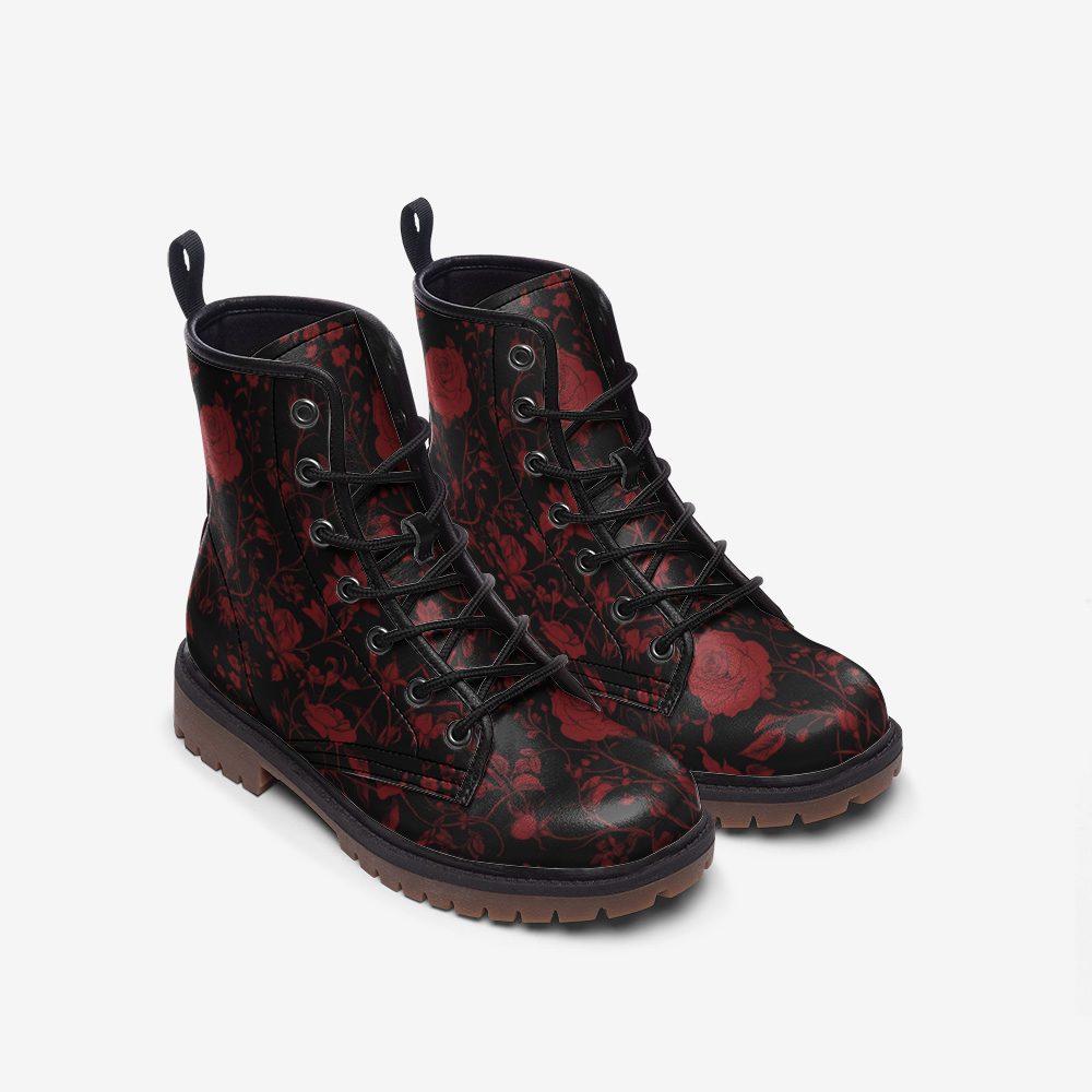 red roses on black boots
