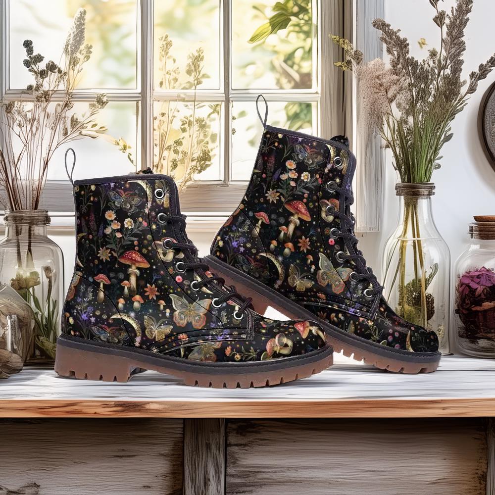 Trippy Mushrooms Flowers Butterflies Boots
