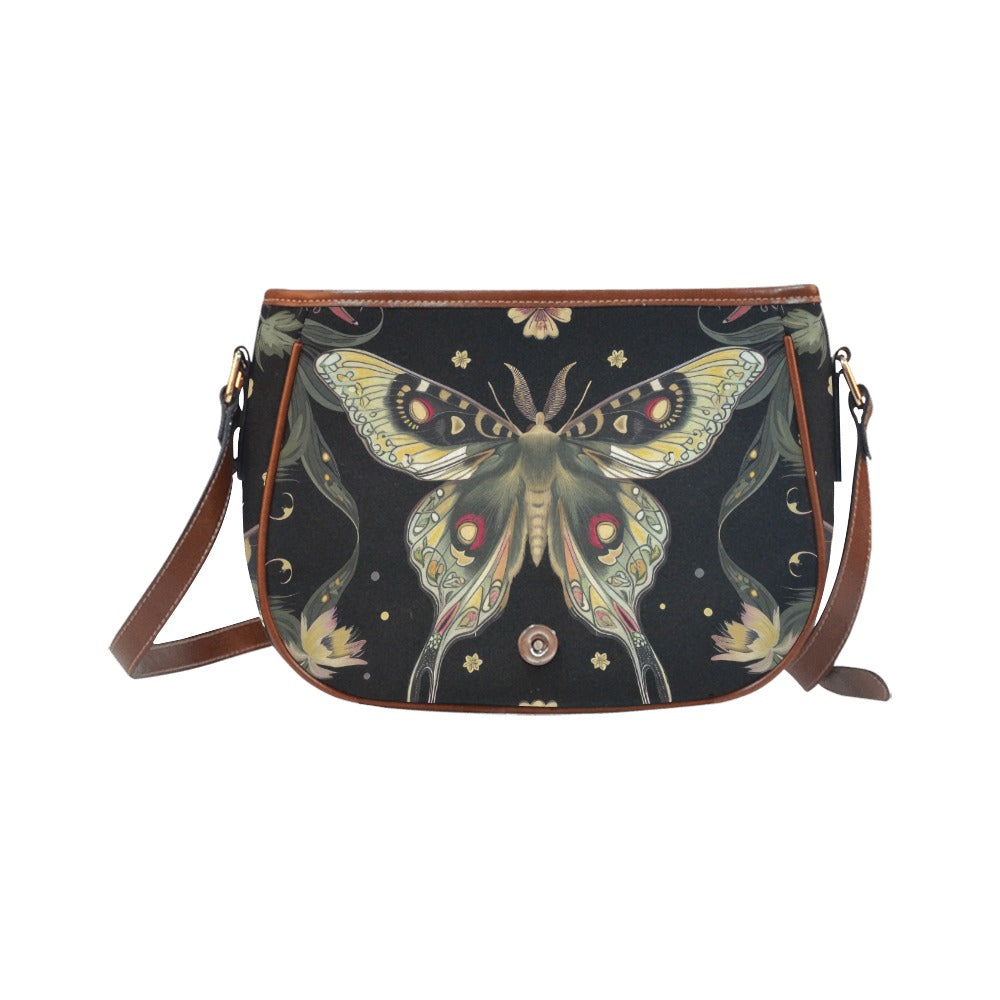 Vintage Boho Moth Saddle Bag Crossbody Purse