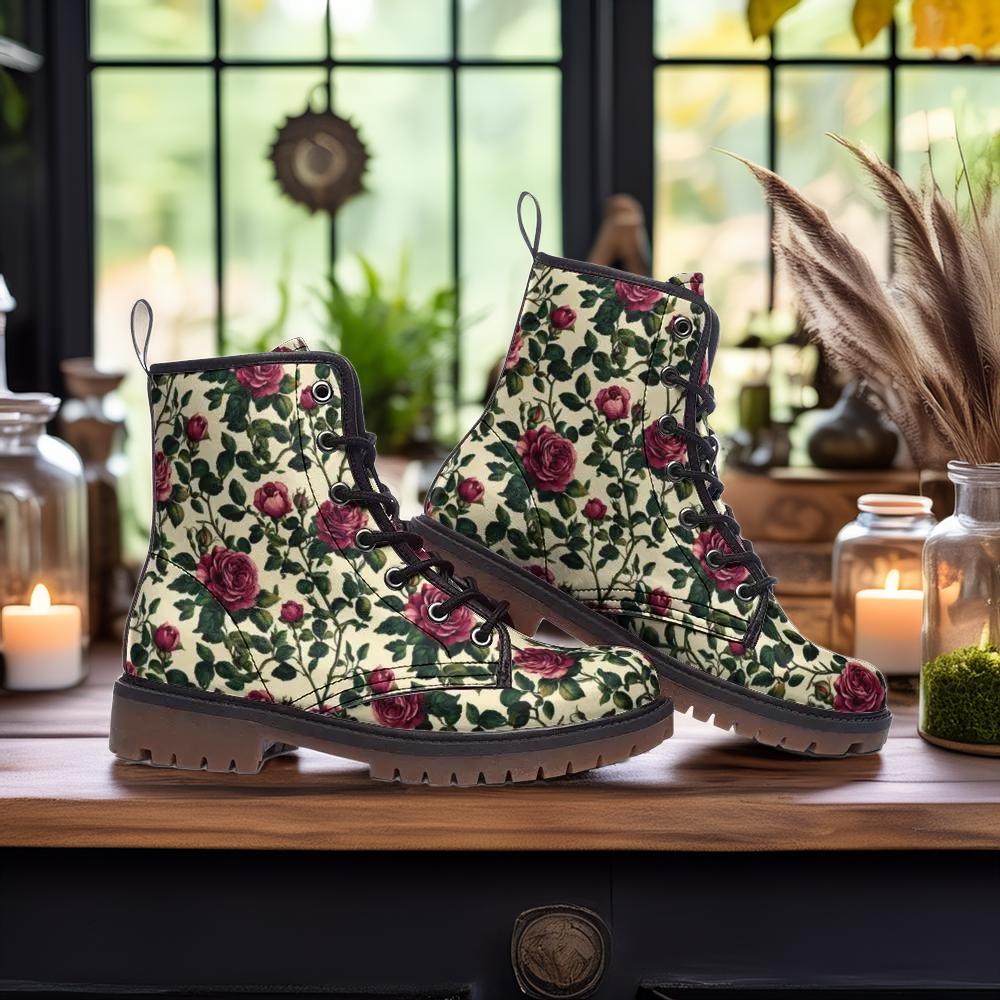 Vintage Rose Vegan Combat Boots