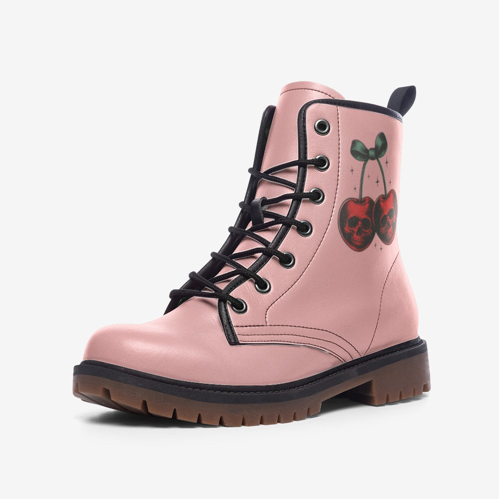 Pastel Pink Cherry Skull Boots