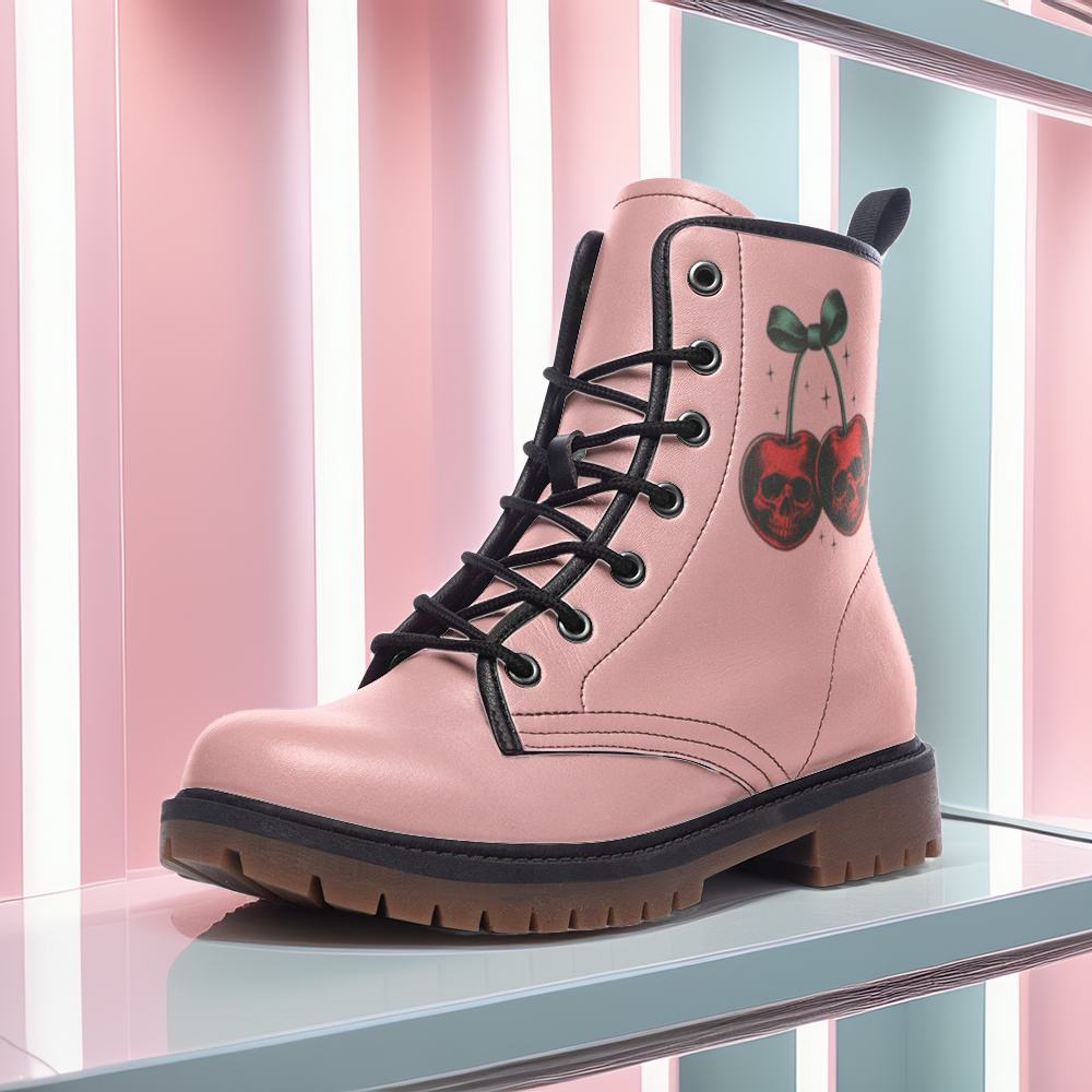 Pastel Pink Cherry Skull Boots