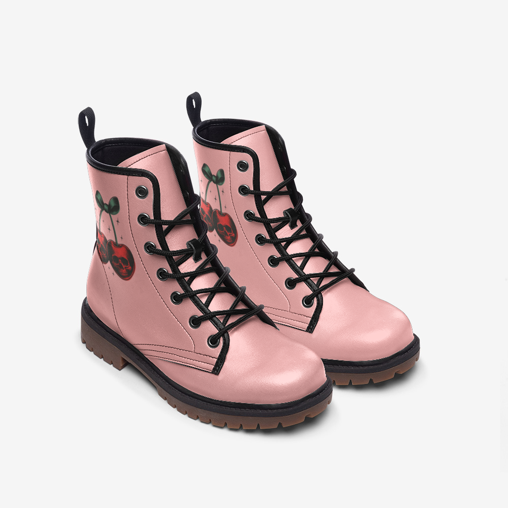 Pastel Pink Cherry Skull Boots
