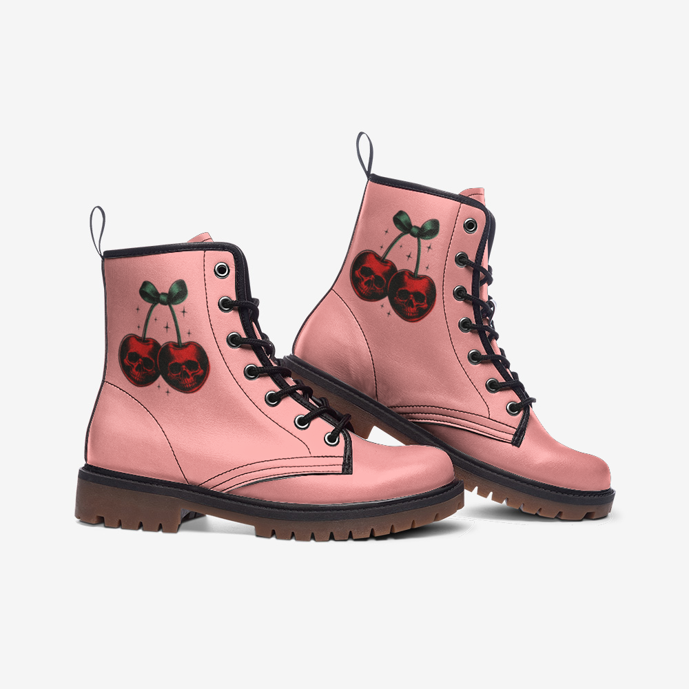 Pastel Pink Cherry Skull Boots