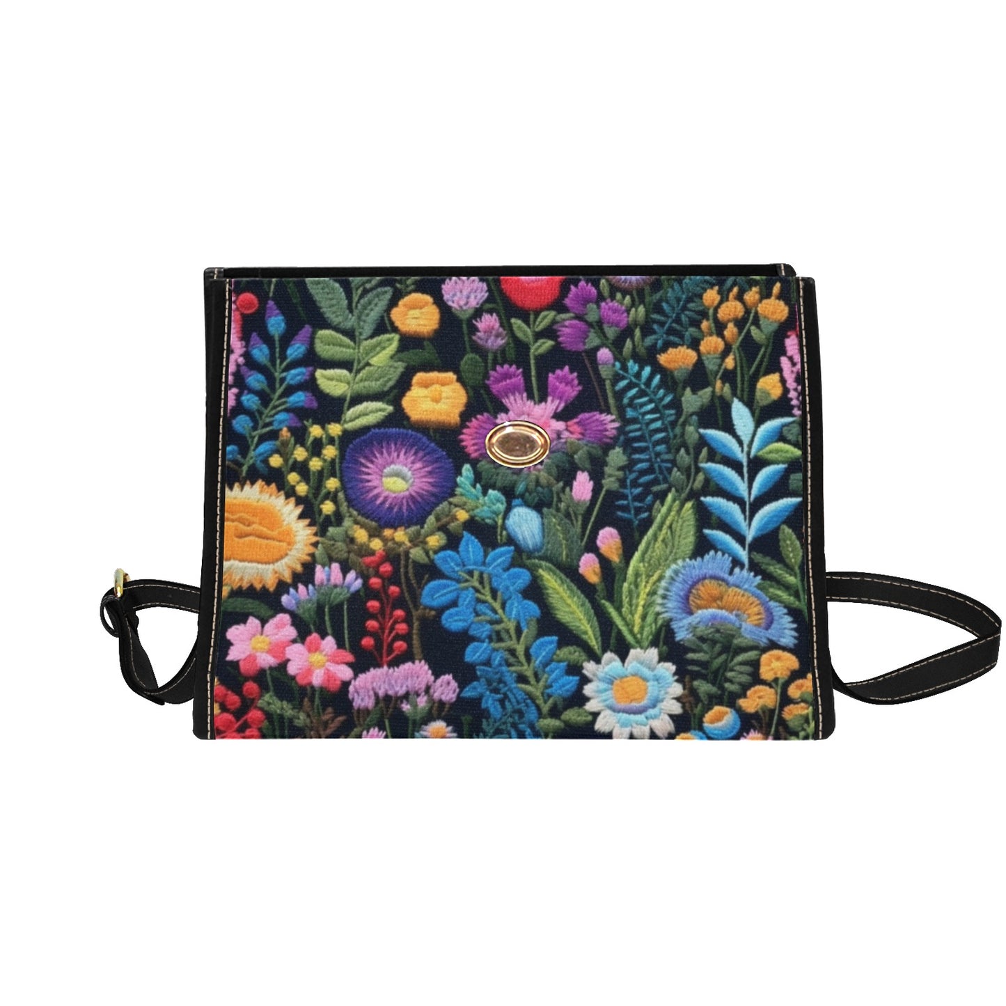 Faux-Embroidery Dark Floral Satchel bag