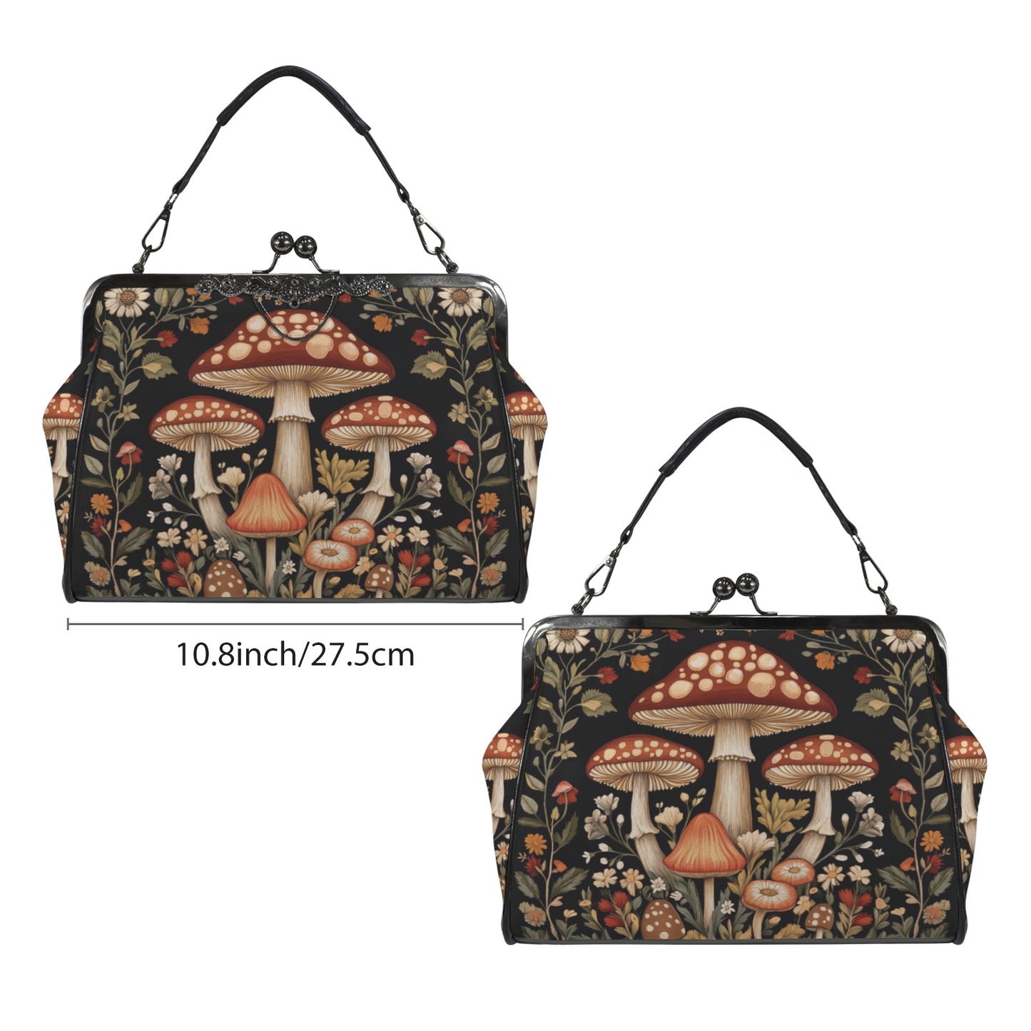 Dark Cottagecore Mushrooms Kisslock Bag