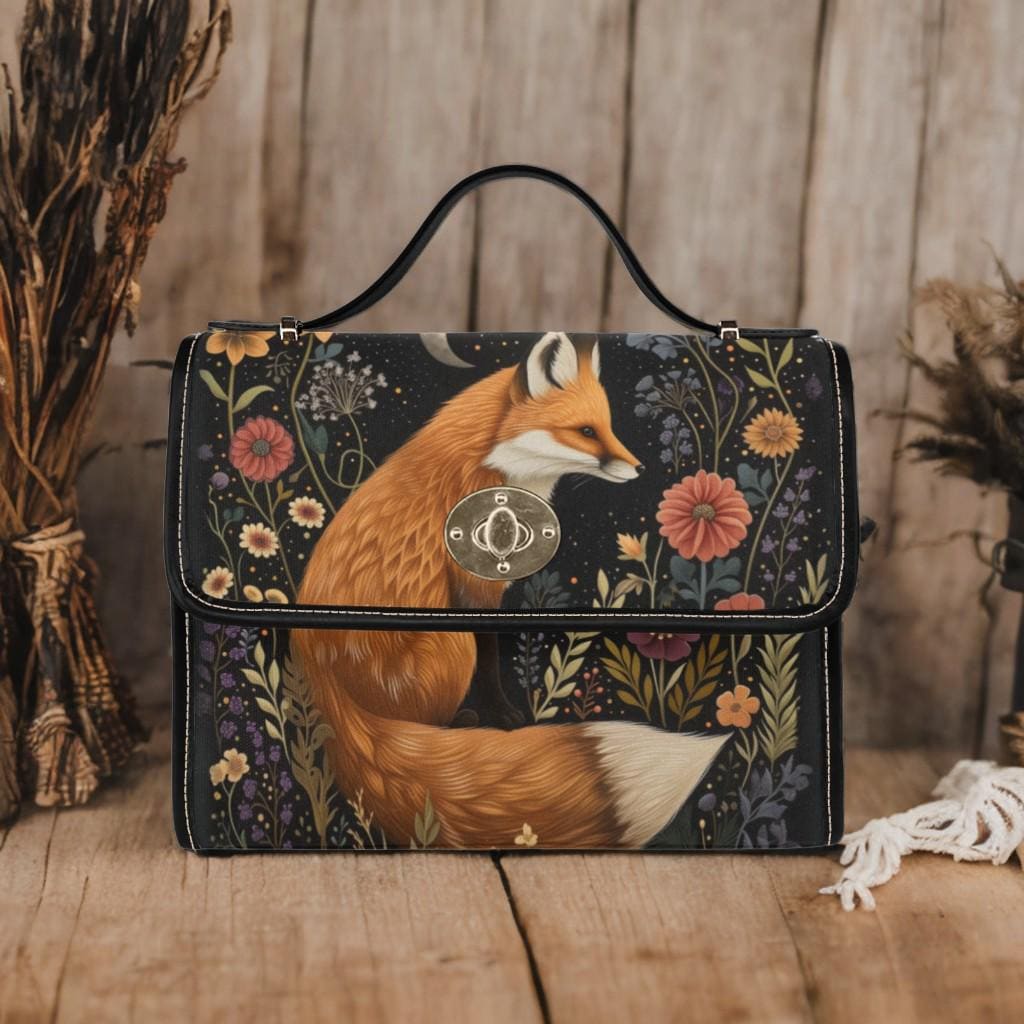 Dark Cottagecore Fox and Floral Satchel Handbag