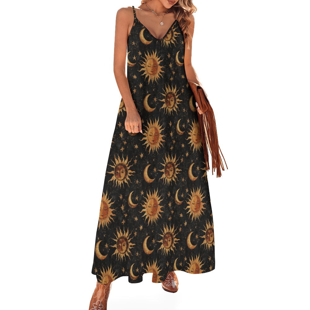 Whimsigoth Celestial Sun and Moon Maxi Dress