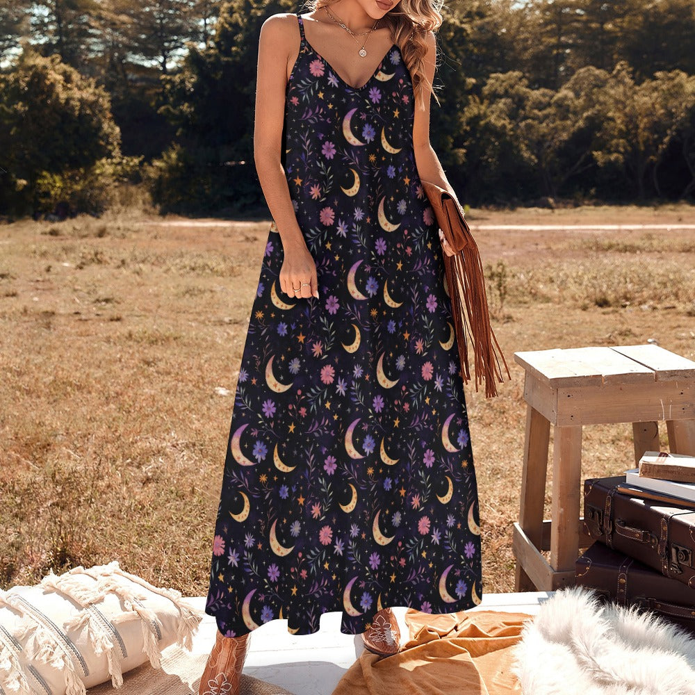Ethereal Flowers & Moons Maxi Dress