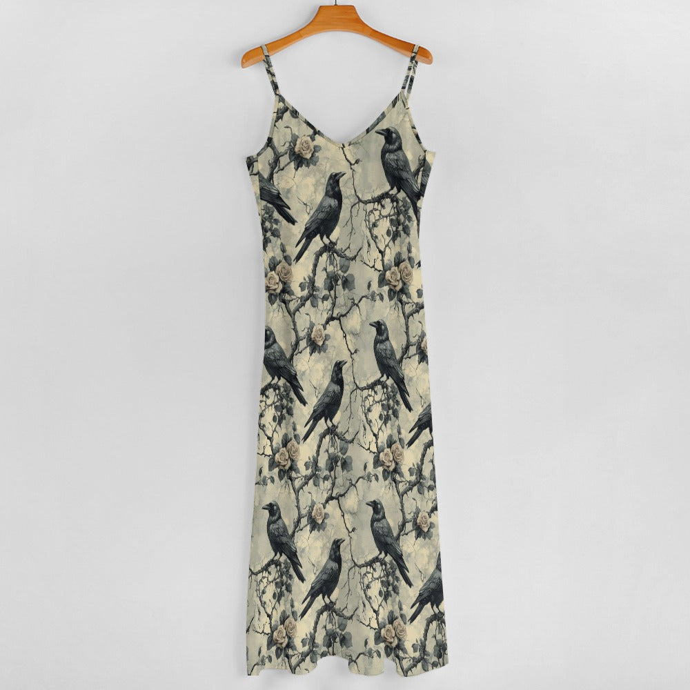 Gothic Ravens & Roses Maxi Dress