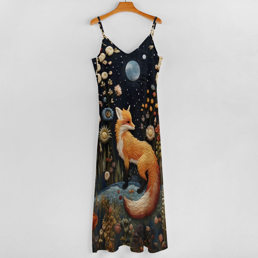 Dark Cottagecore Fox & Flowers Maxi Dress