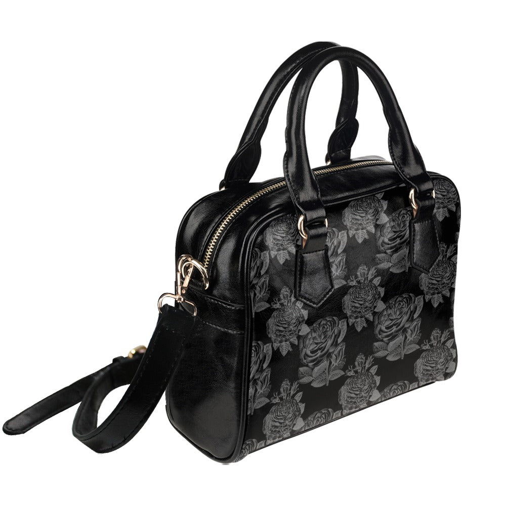 Gothic Black Roses Bowler Handbag