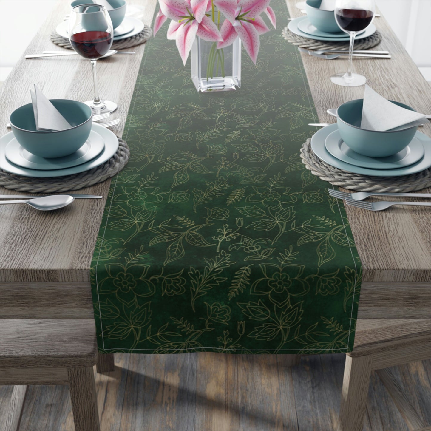 Green & Gold Absinthe Floral Table Runner