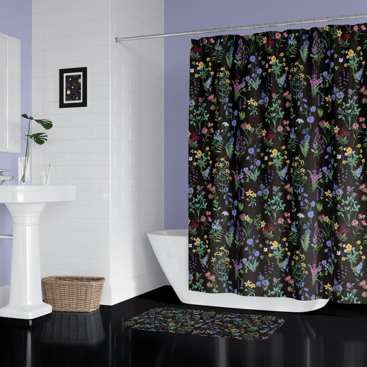 Dark Wildflowers Shower Curtain & Bath Mat
