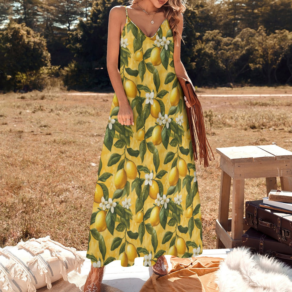 Boho Lemon Blossoms Maxi Dress