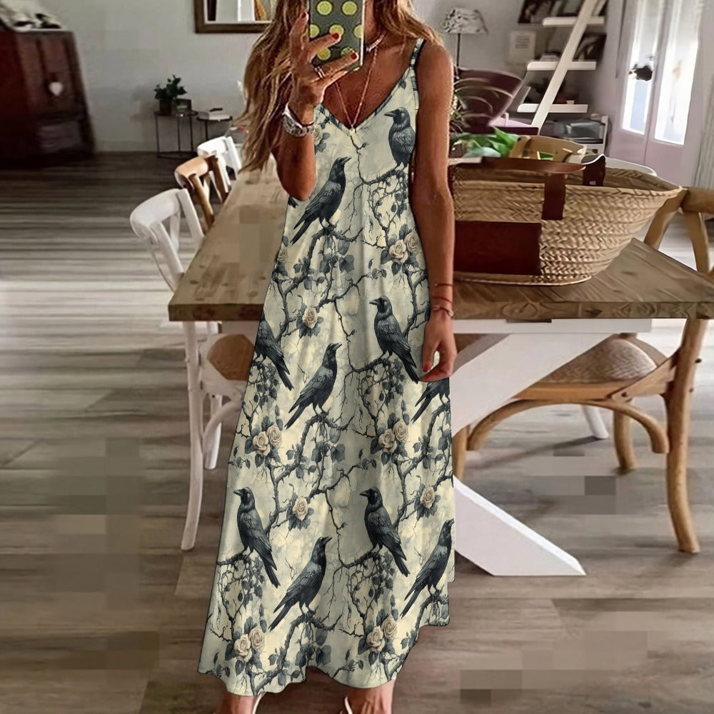 Gothic Ravens & Roses Maxi Dress