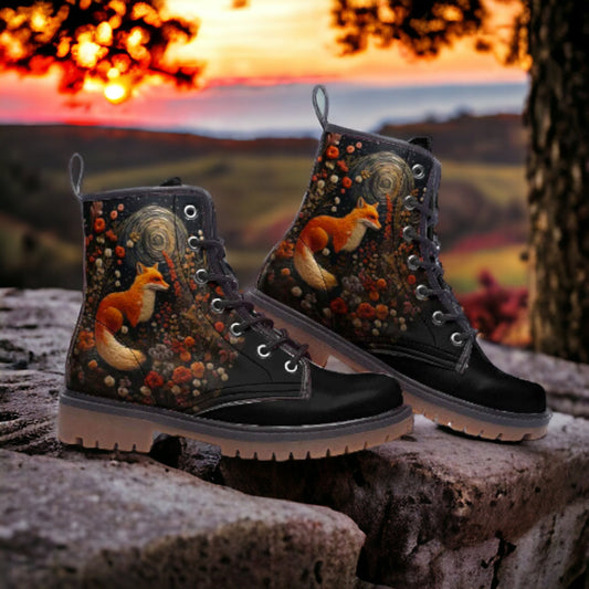 Faux-embroidery Fox & Moon Vegan Boots