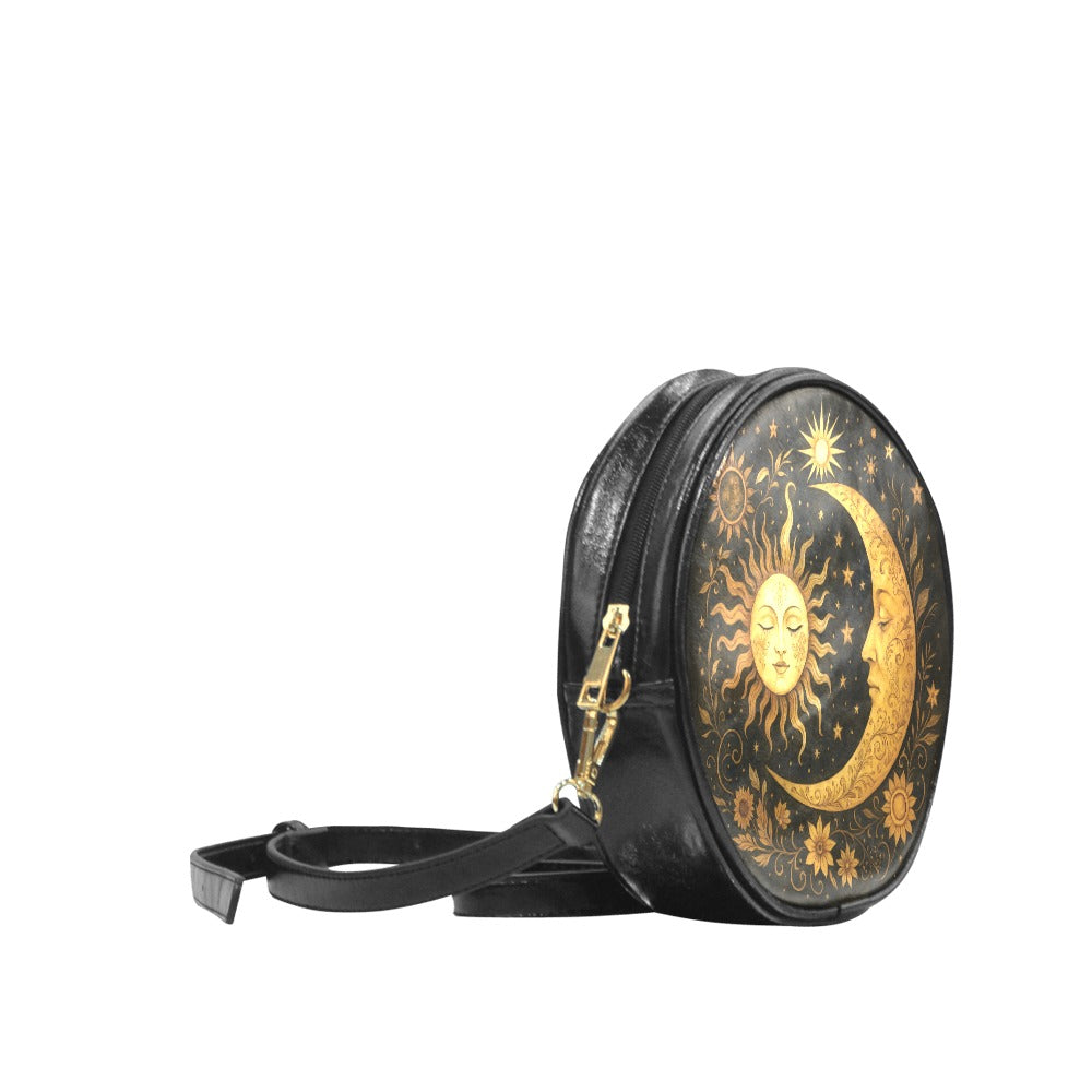 Dark Celestial Sun & Moon Round Crossbody Bag
