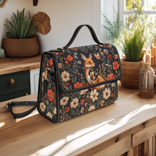 Whimsicore Happy Fox and Flowers Cottagecore Satchel Bag