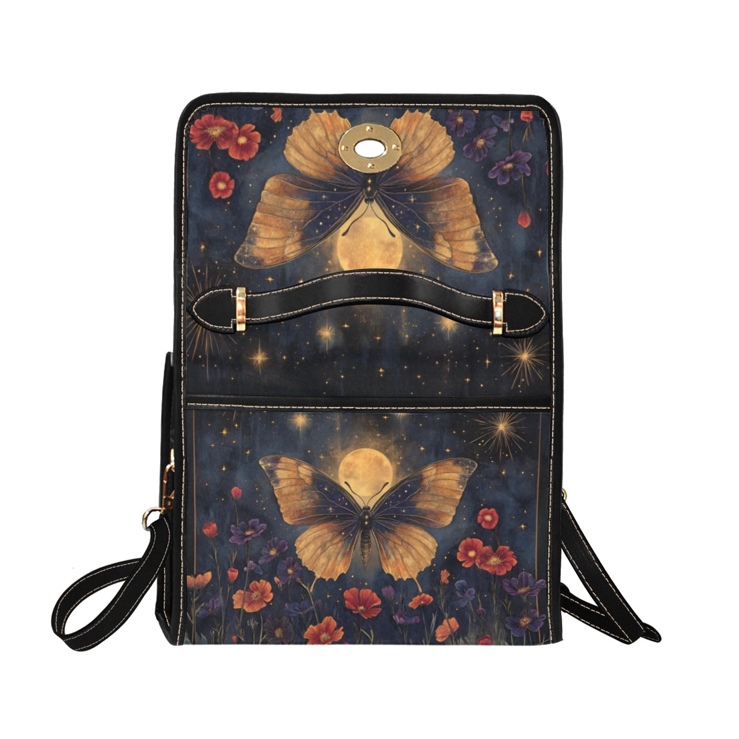 Dark Celestial Witchy Butterfly Moon Flowers Satchel