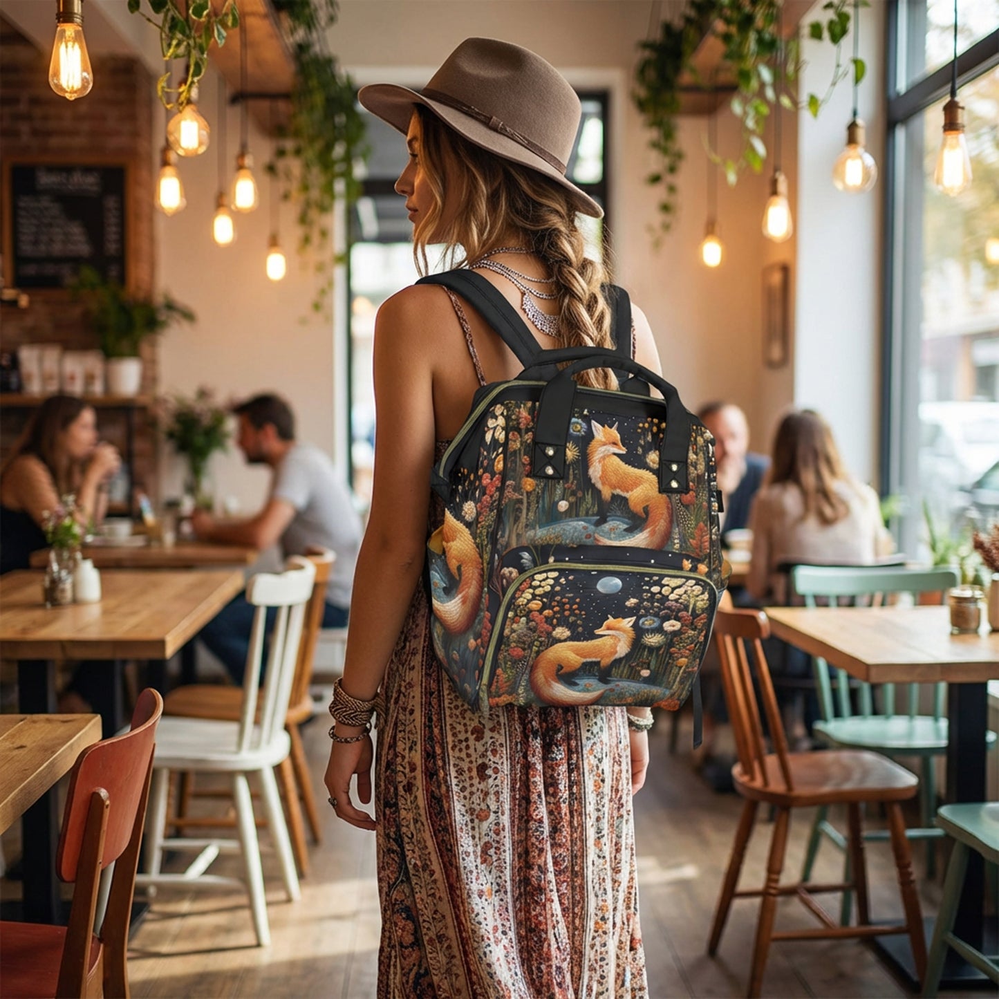 Faux-Embroidery Fox Diaper Backpack