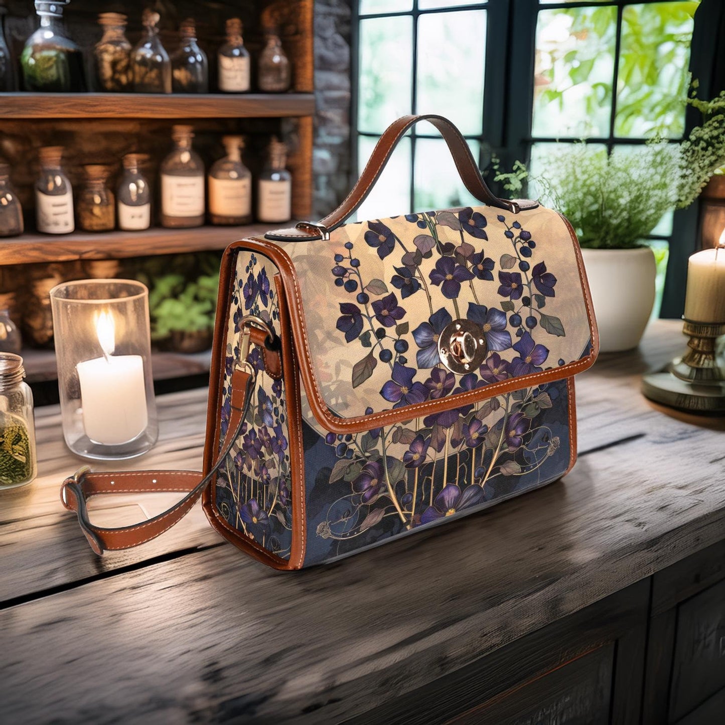 Boho Art Nouveau Nightshade Floral Satchel