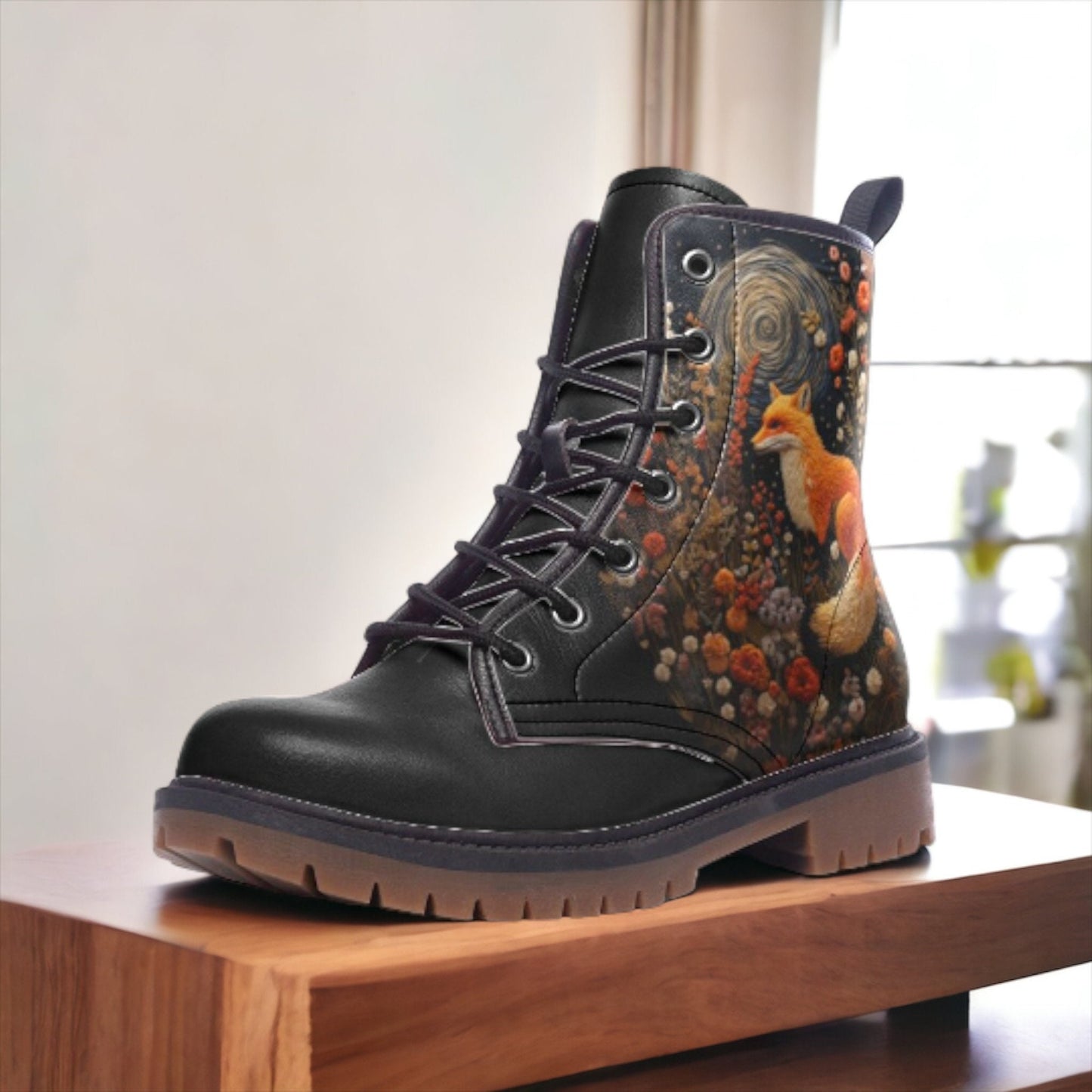 Faux-embroidery Fox & Moon Vegan Boots