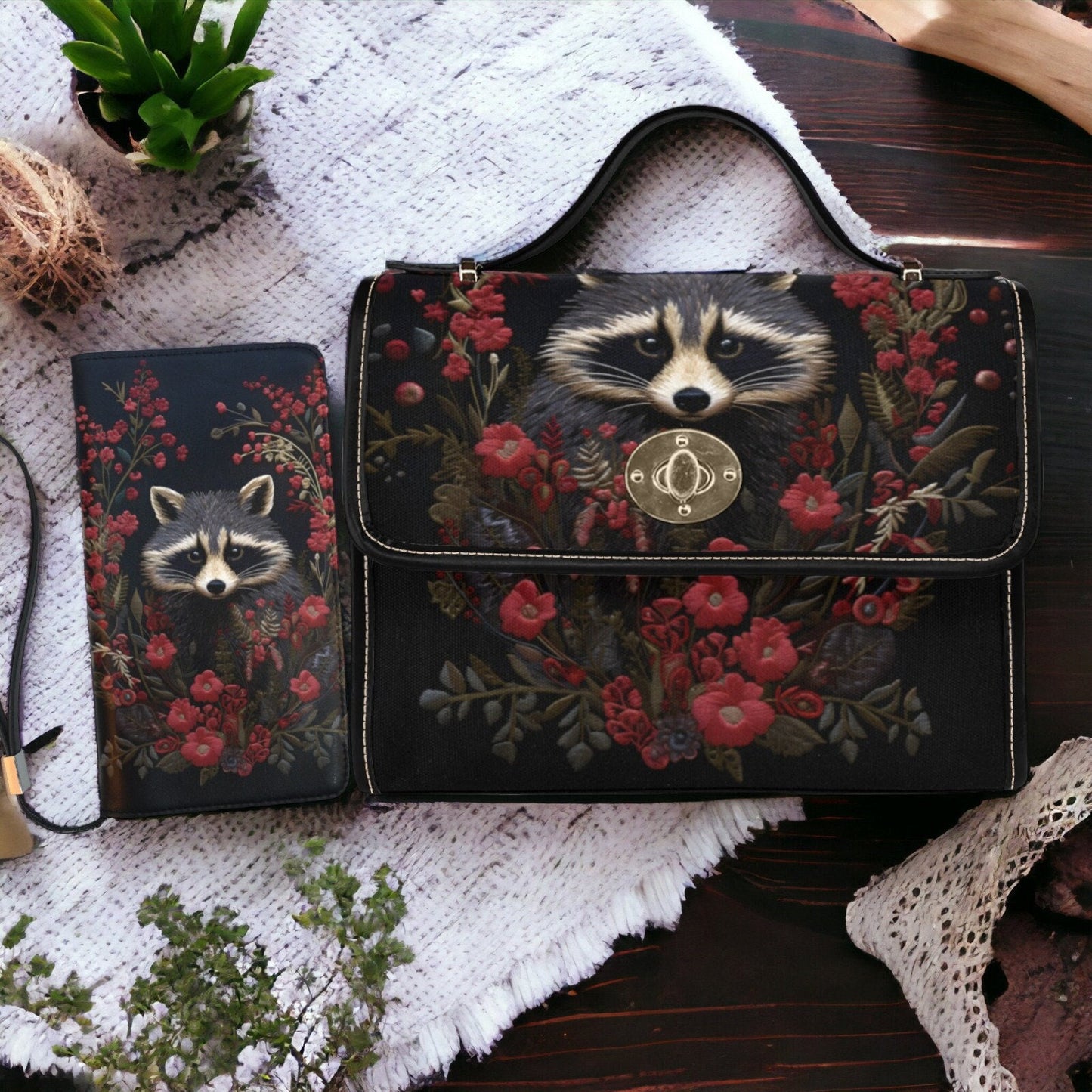Raccoon and Flowers Satchel & Wallet