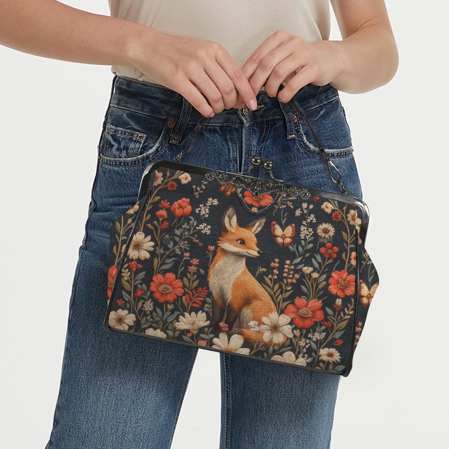 Fox and Flowers Kisslock Purse