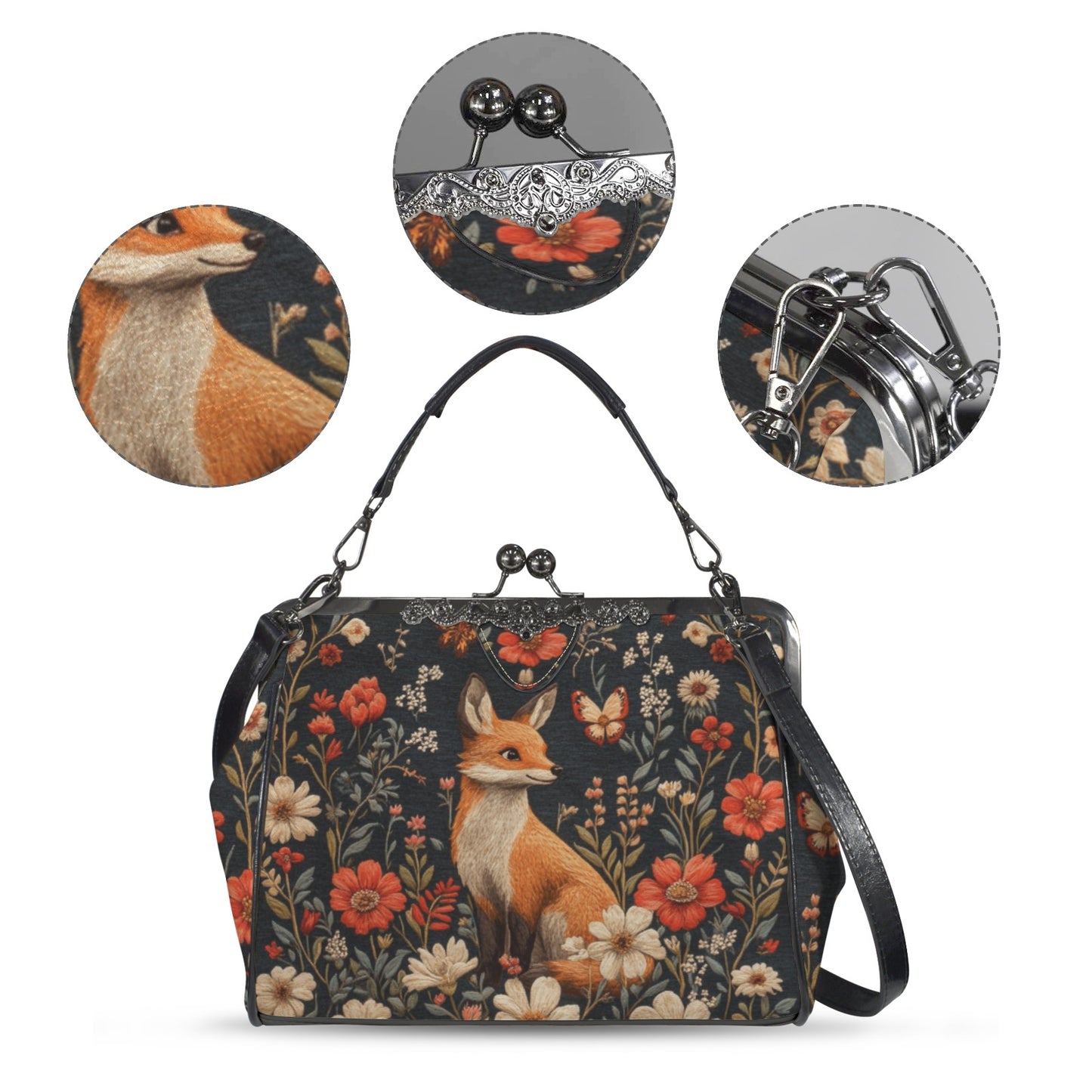 Fox and Flowers Kisslock Purse
