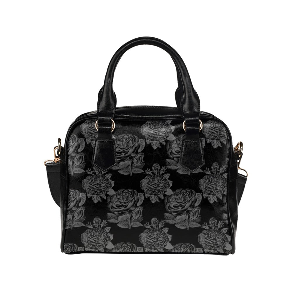 Gothic Black Roses Bowler Handbag