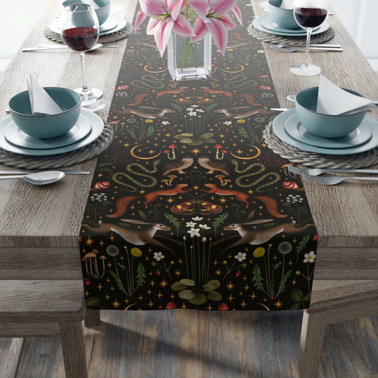 Dark Cottagecore Fairy Forest Table Runner