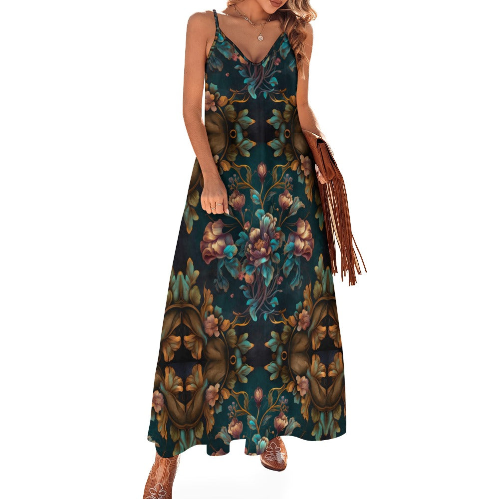Dark Garden Art Nouveau Floral Maxi Dress