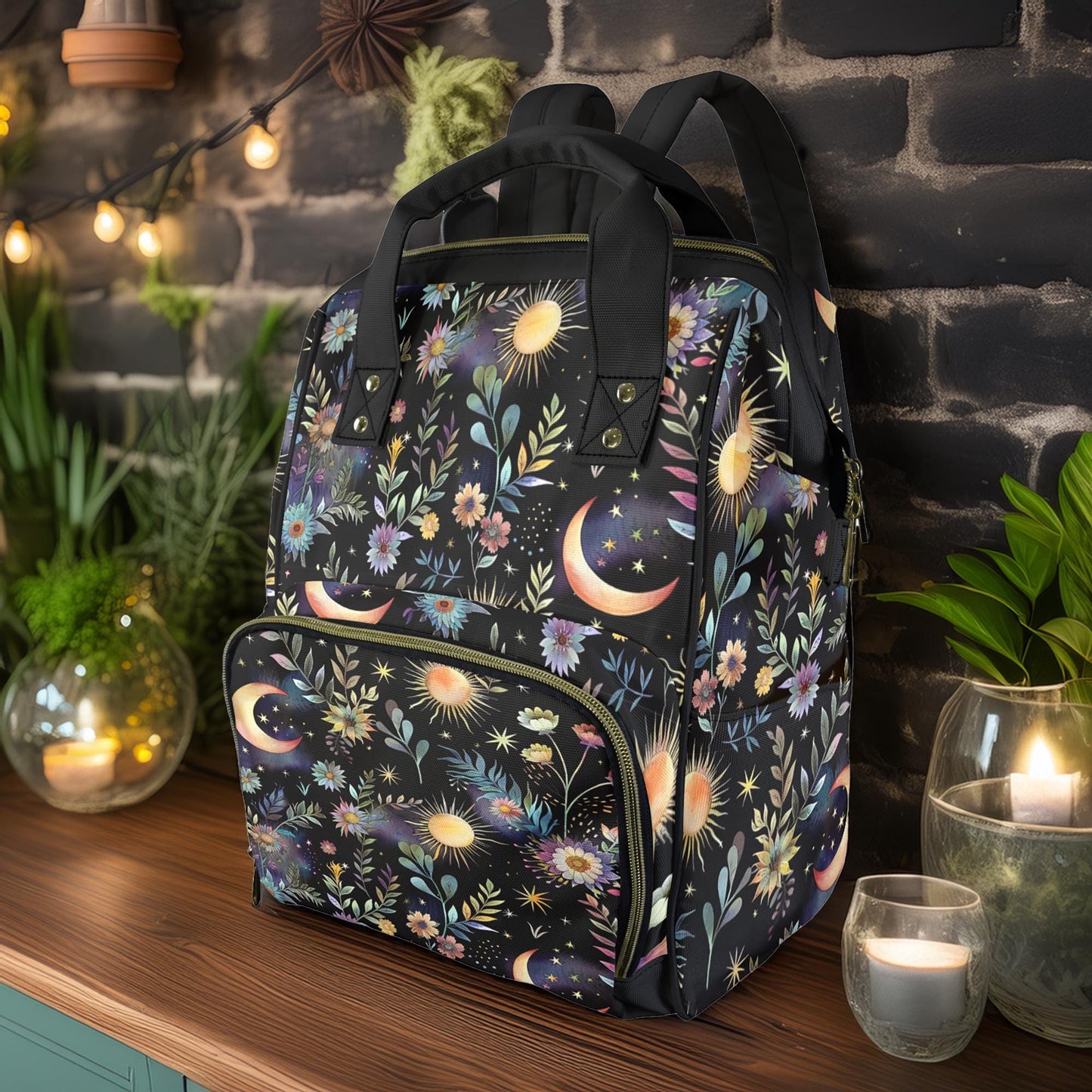 Fairy Night Garden Flowers & Moons Diaper Backpack