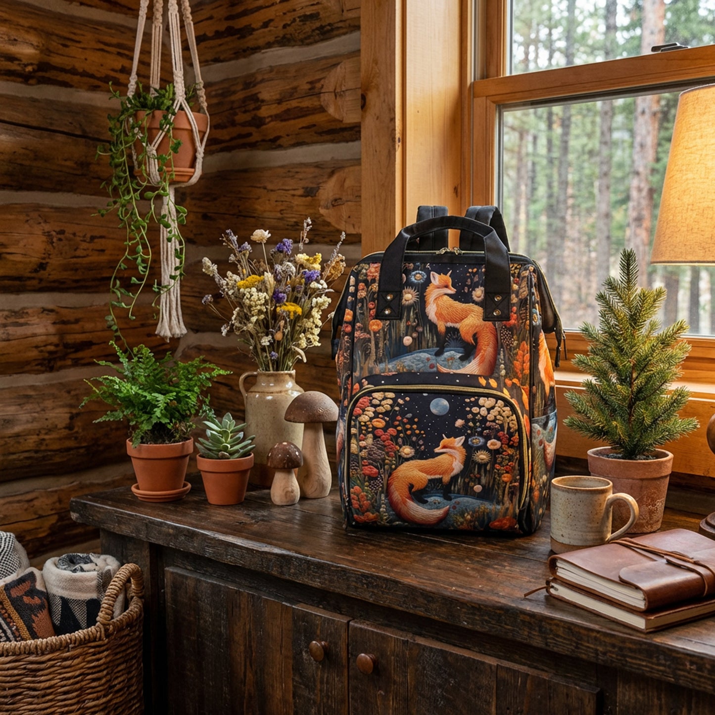Faux-Embroidery Fox Diaper Backpack