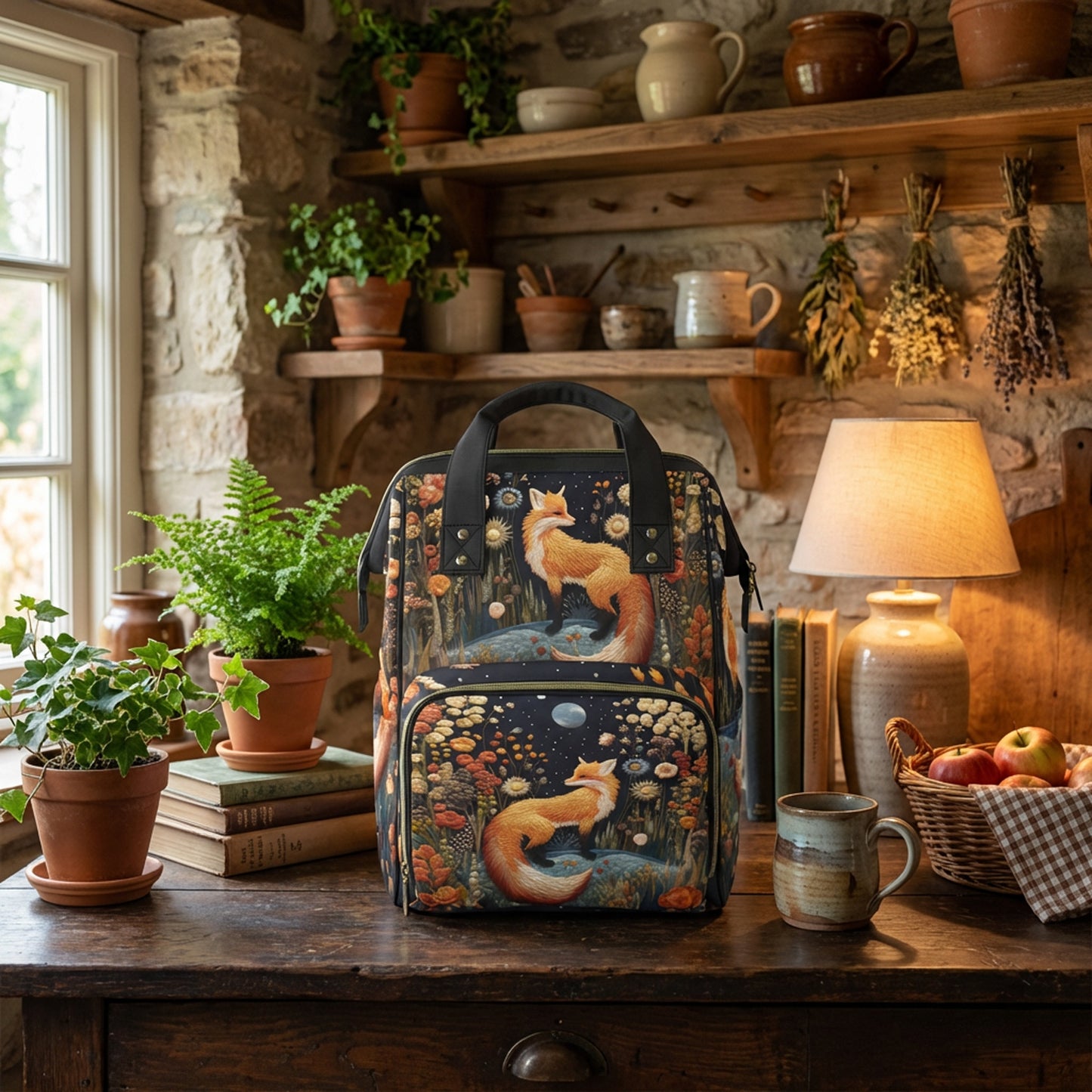 Faux-Embroidery Fox Diaper Backpack