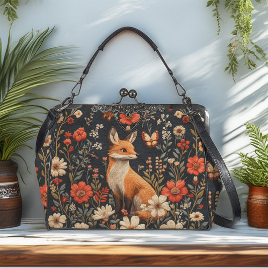Fox and Flowers Kisslock Purse