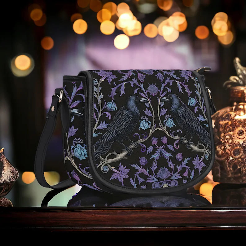 Gothic Raven's Roost Vegan Saddle Bag Purse