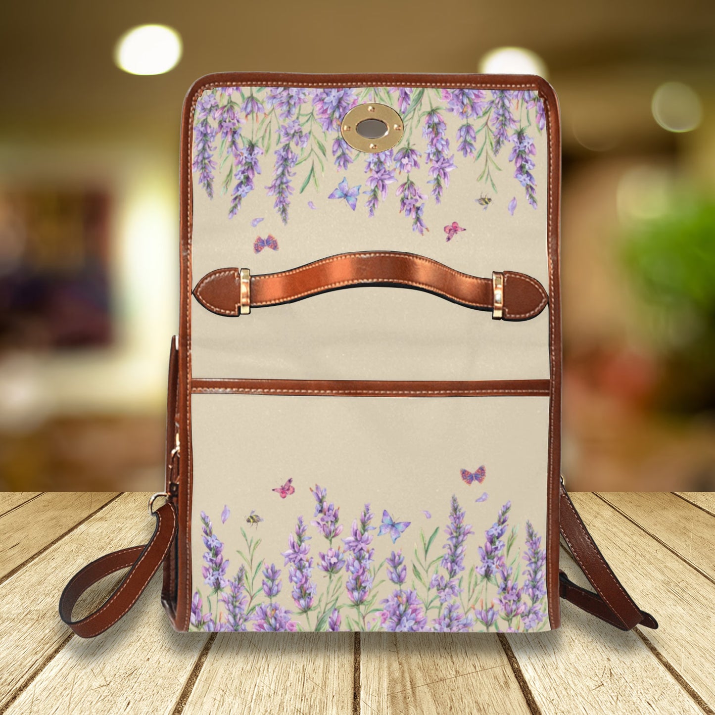 Boho Lavender Fields on Cream Satchel