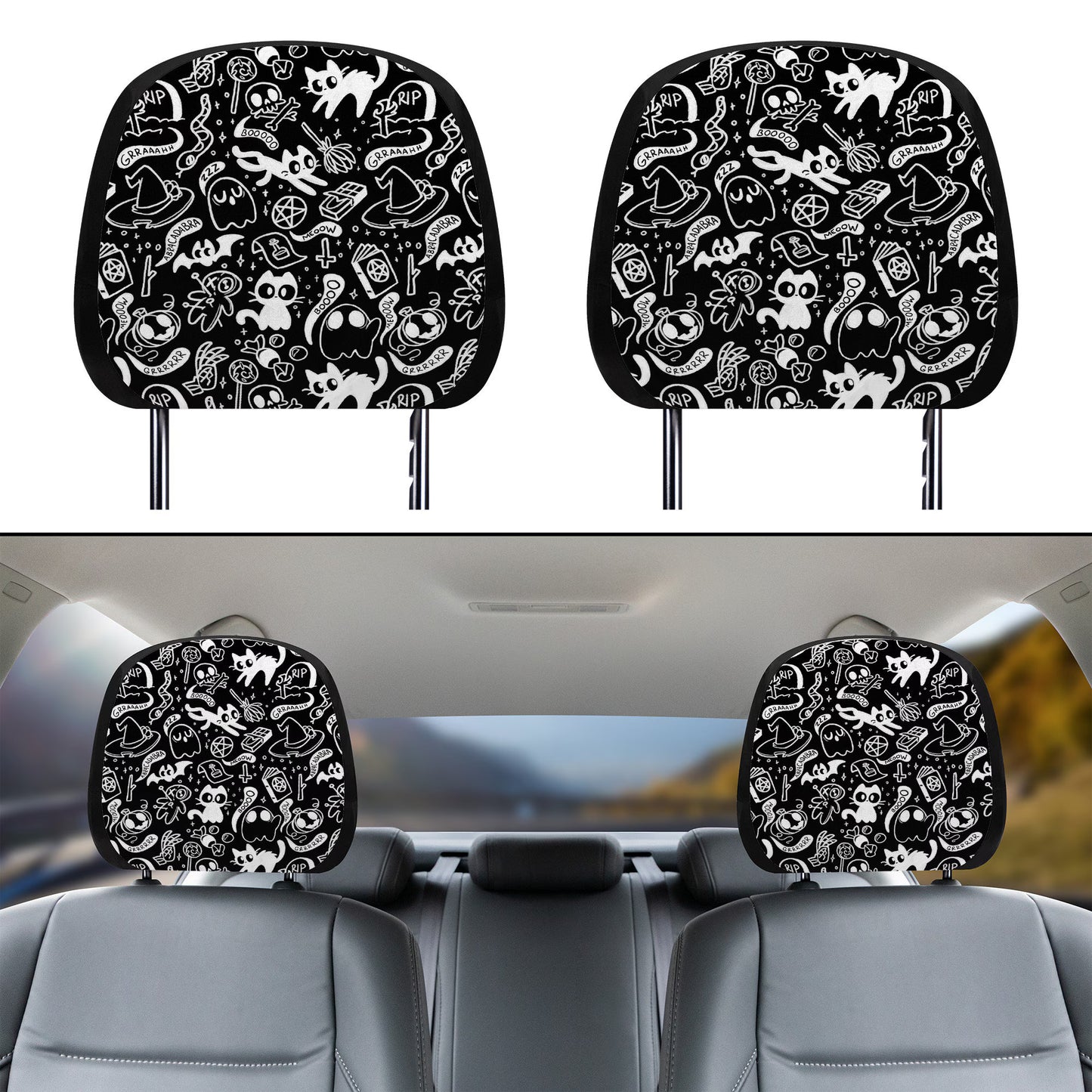 Black & White Spooky Cute Car Seat Covers