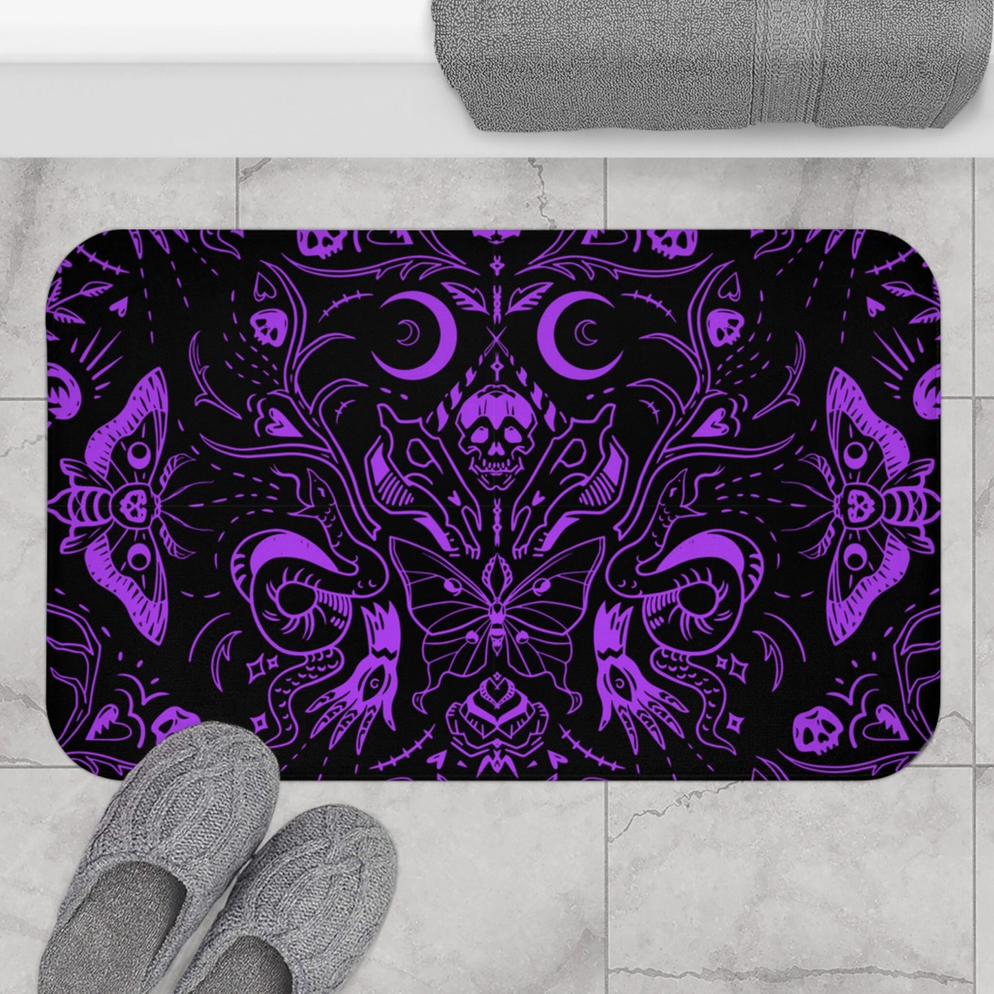 Witchy Skulls & Moths Shower Curtain and Bath Mat